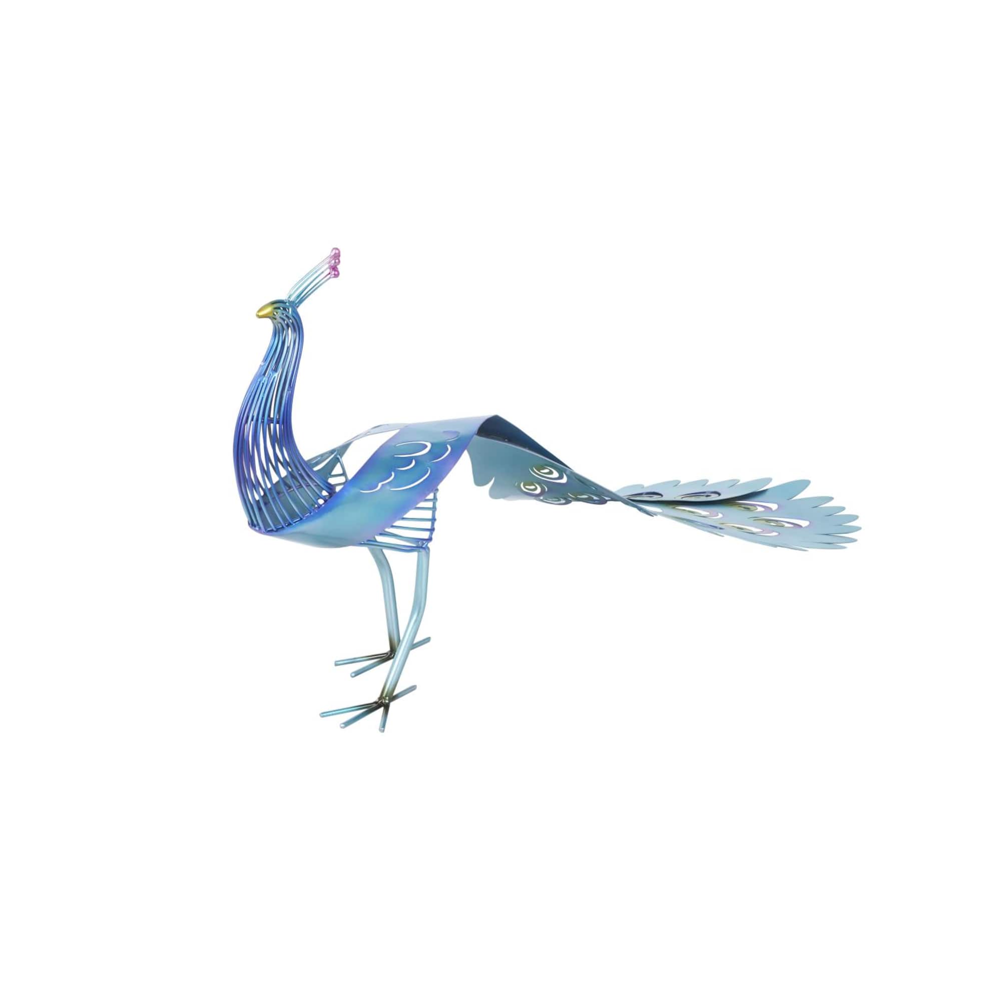 46" Blue Open Wire Frame Metal Peacock Garden Sculpture
